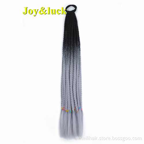 Wholesale Price Wig Synthetic Crochet Braided Hair Extensions 24 Inch 12 Roots color Rubber Band Women Braids Ponytail Wigs